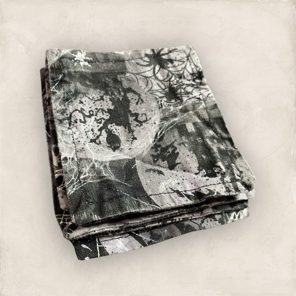 Handmade Black & Grey Spooky Halloween Square Fabric Coasters Set of 5 - Picture 7 of 9